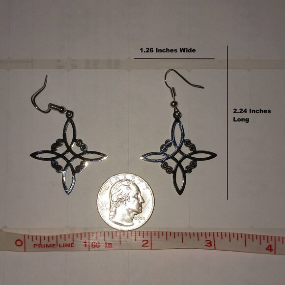Stainless Steel Witch Knot Silver Dangle Fashion Earrings NWOT - Picture 7 of 8